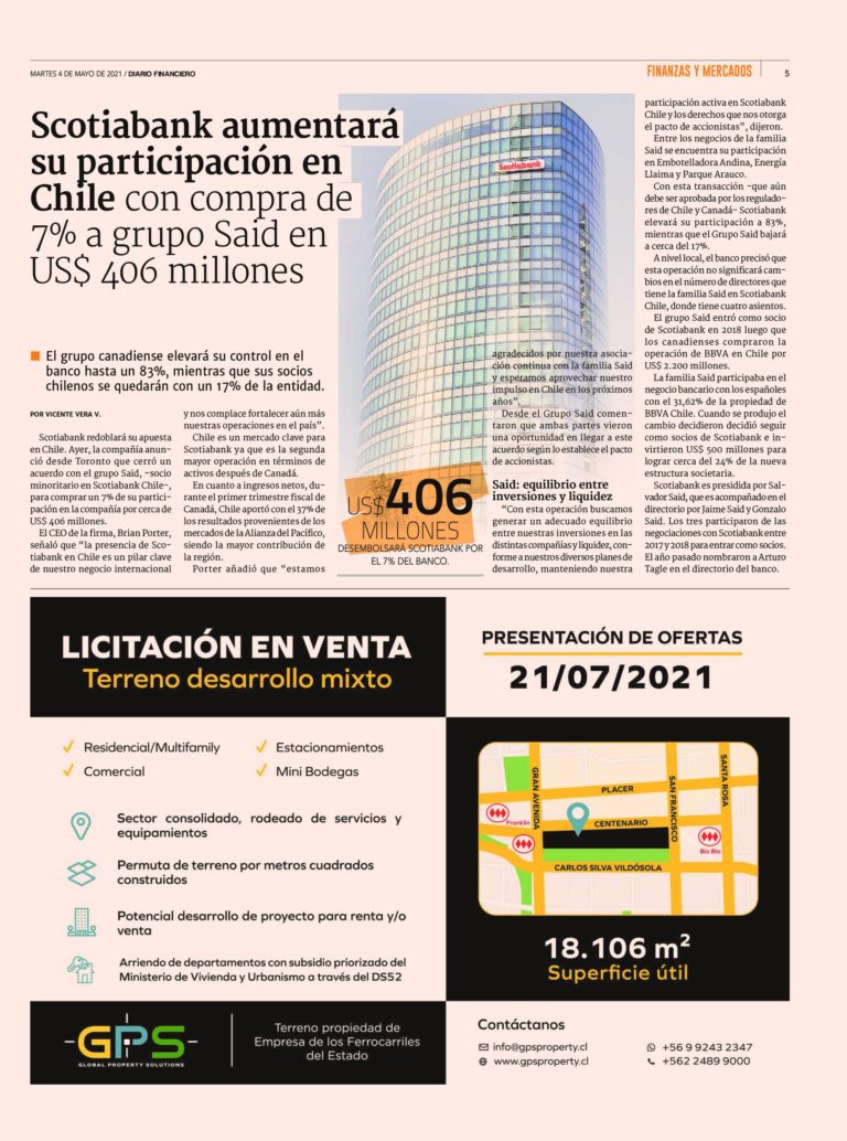 Scotiabank aumentará su participación en Chile con compra de 7% a grupo Said en US$ 406 millones
