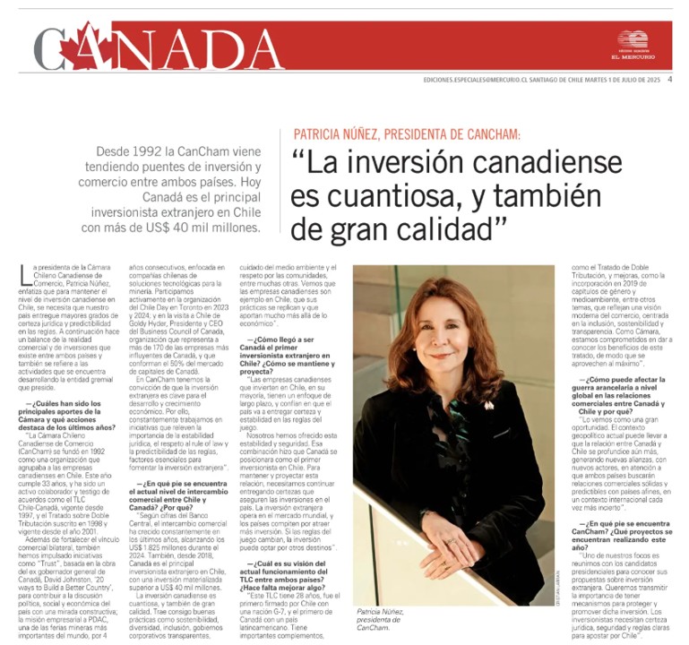 Entrevista Patricia Núñez: “La inversión canadiense es cuantiosa, y también de gran calidad